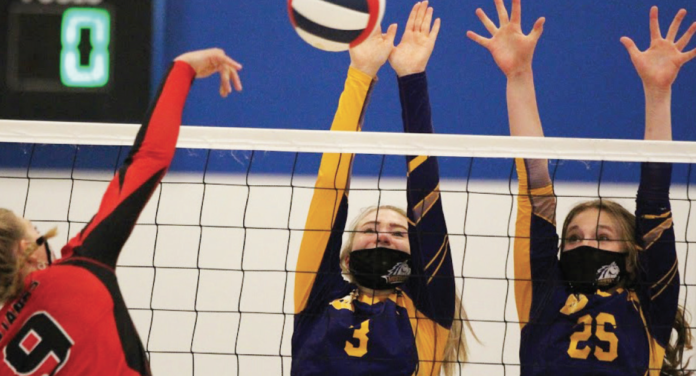 photo by Emmylou Harmon | Audree Miller (#3) and Sage Lechman (#25) block against Addenbrooke Classical Academy’s freshman Alia Lanzen. In Saturday’s Regionals, West Grand fell to both Denver Christian and Addenbrooke Classical in three sets. West Grand volleyball finished the season split with 8 wins and 8 losses. In the Western Slope league West Grand finished 5th with 8 wins and 5 losses. photo by Emmylou Harmon | Audree Miller (#3) and Sage Lechman (#25) block against Addenbrooke Classical Academy’s freshman Alia Lanzen. In Saturday’s Regionals, West Grand fell to both Denver Christian and Addenbrooke Classical in three sets. West Grand volleyball finished the season split with 8 wins and 8 losses. In the Western Slope league West Grand finished 5th with 8 wins and 5 losses.
